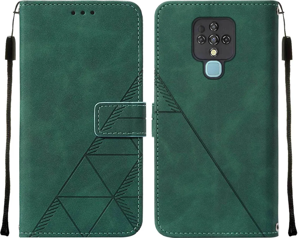 Custodia in pelle flip per Tecno Camon 16 Custodia con design a portafoglio con goffratura, porta carte e supporto verde