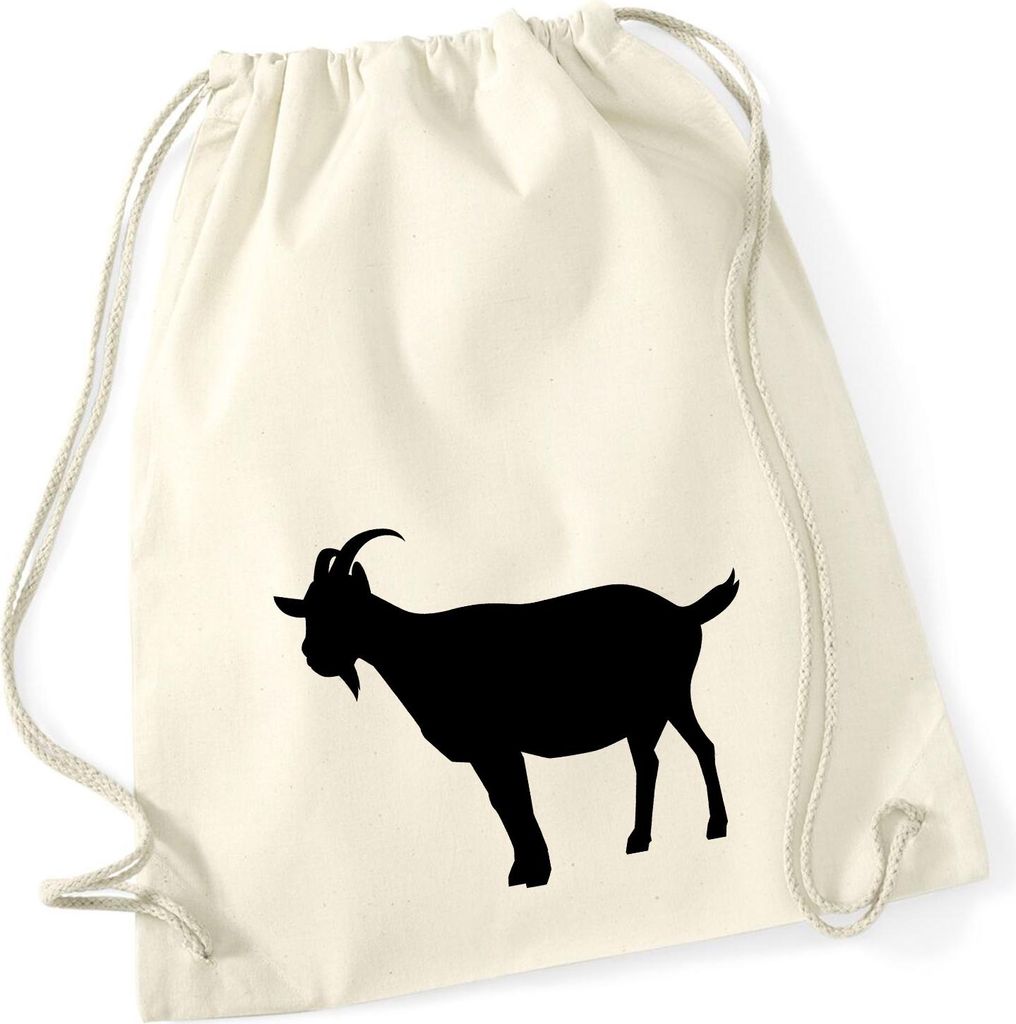 Huuraa Turnbeutel Ziege Silhouette 12 Liter Natural Baumwolle Rucksack Geschenkidee