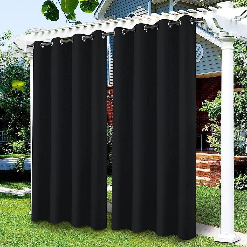 Außen Vorhang Wasserdicht Sonnenschutz Gardine Outdoor Verdunkelungsvorhang mit Ösen für Terrasse, Balkon, Hof, 132x274cm, Schwarz