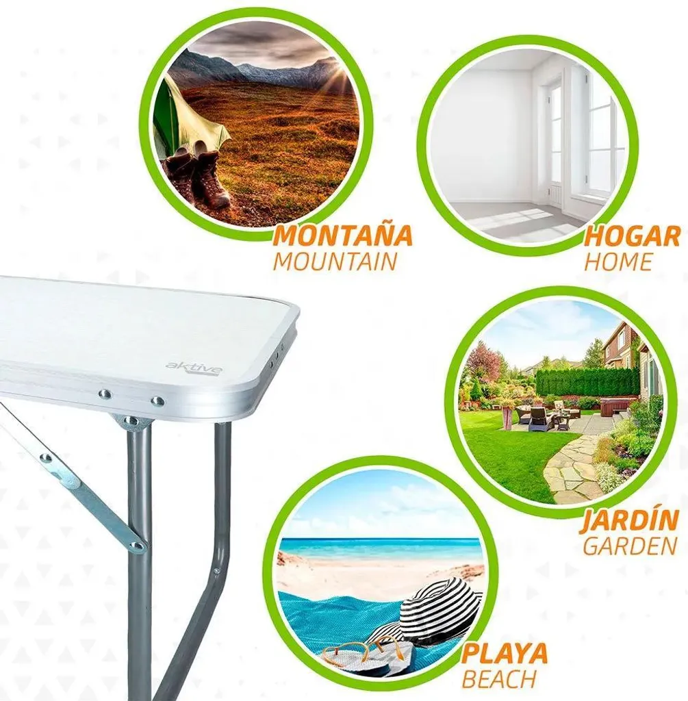 Table basse pliante pour balcon et camping Aktive - Plateau blanc 60cm - 8