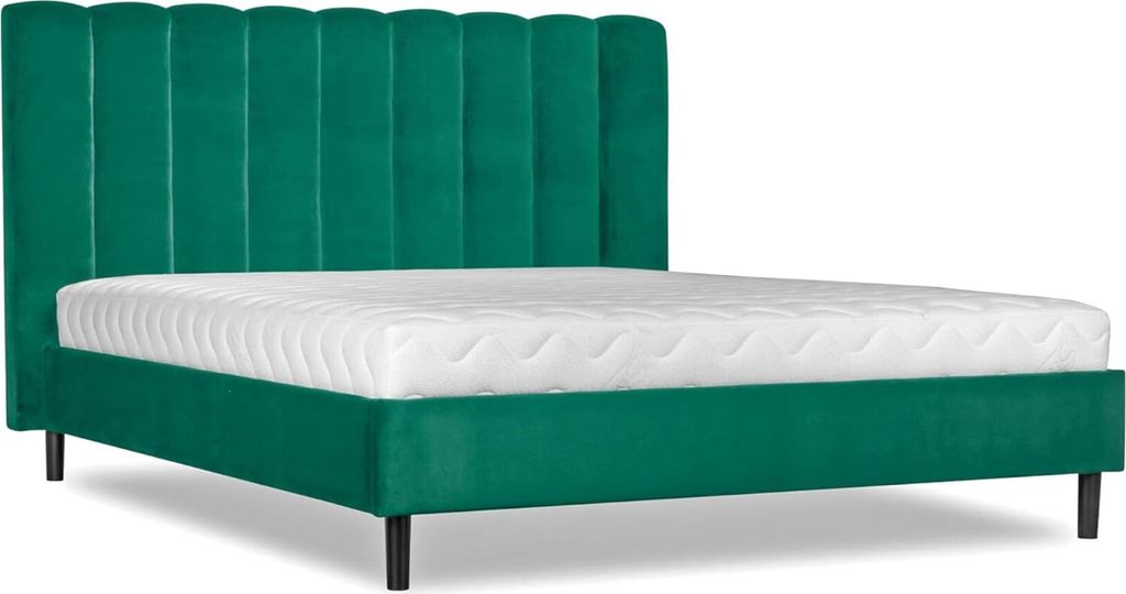 Magnolia Gepolstertes Bett mit Kopfteil 180x200cm - Doppelbett mit Lattenrost - Design Polsterbett im Skandinavischen Stil - auf schwarzen Beinen -...