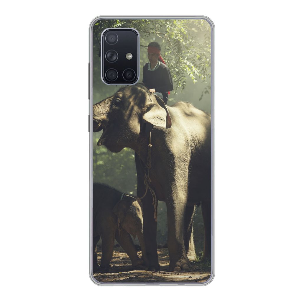 MuchoWow Handyhülle Schutzhülle Hülle für Samsung Galaxy A51 5G Elefant - Wald - Bäume - Tiere - Trainer Silikon Softcase Handy Hülle - Abb...