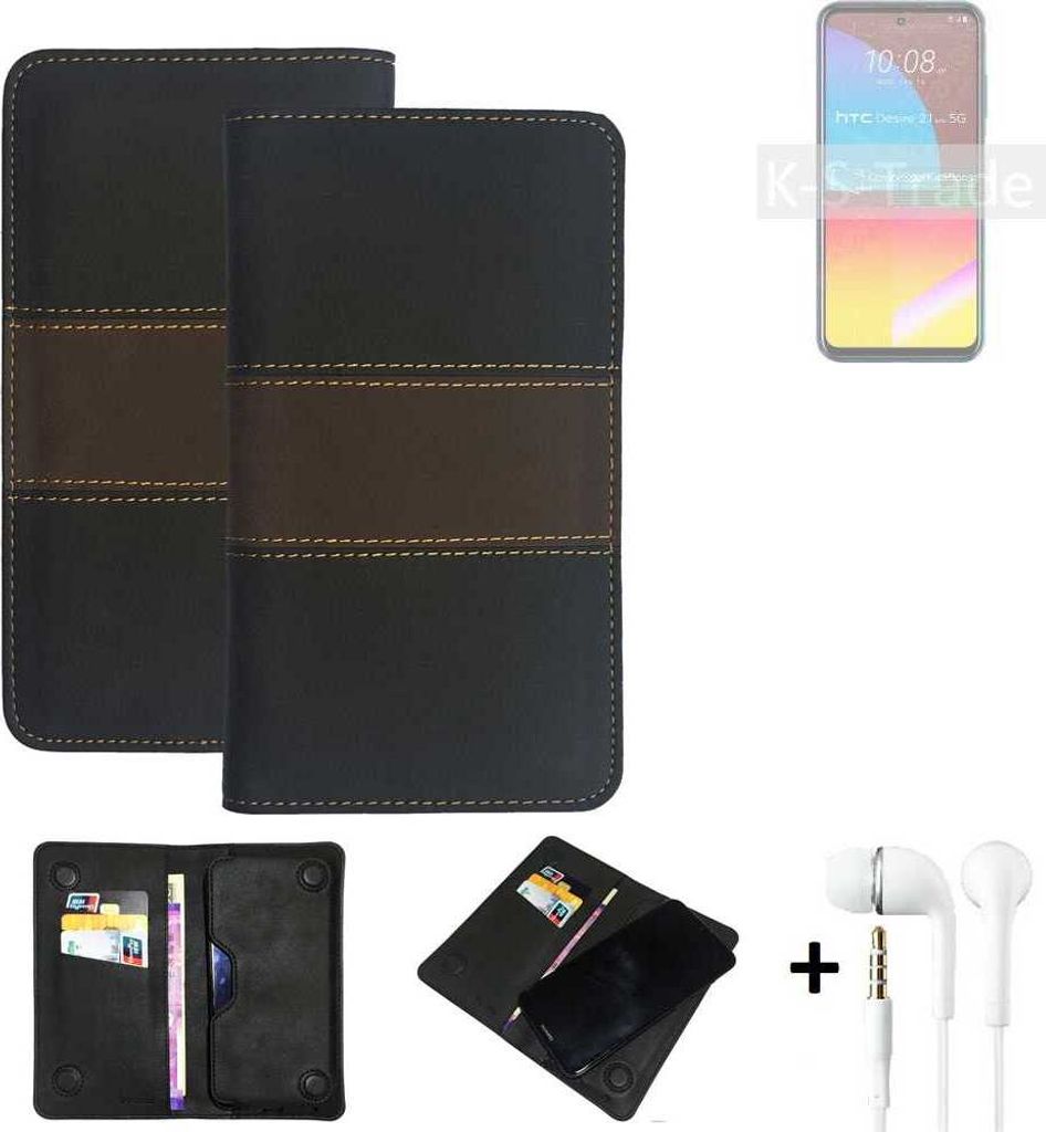 K-S-Trade Handyhülle + Kopfhörer kompatibel mit HTC Desire 21 Pro Schutzhülle Walletcase Bookstyle Tasche Schutz Case Hülle Wallet Cover