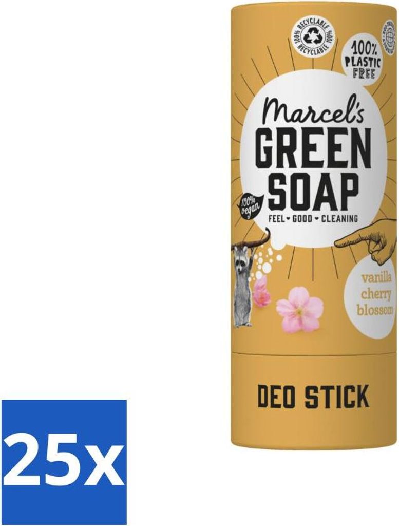 Marcel's Green Soap - Deodorant Stick - Vanille & Kirschblüte - Lang anhaltende Frische - 40 gr - Vorteilspack - 25 Stücke