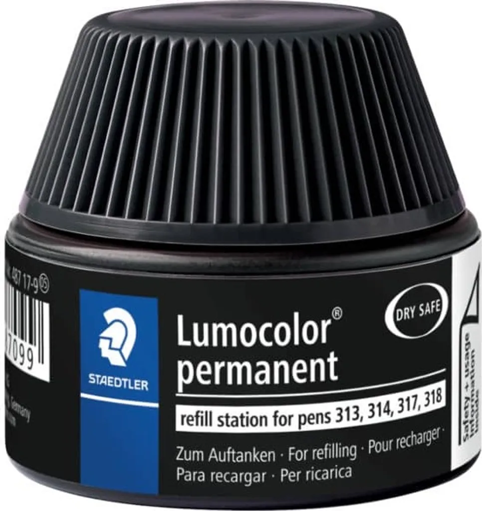Recharge Encre Noire Permanente Staedtler Lumocolor 487 pour Feutre x4