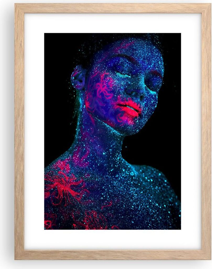 Gerahmtes Poster - Rahmen in heller Eiche - Frau Ultraviolett Glitzer - 30x40 cm - Wand Bild - Wanddeko - Wandbilder - Kunstposter - Wandposter - B...