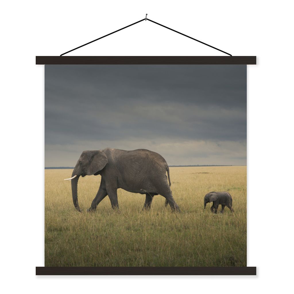 MuchoWow Textilposter Elefant - Savanne - Tiere - Natur 40x40 cm mit schwarzem Rahmen - Fotos