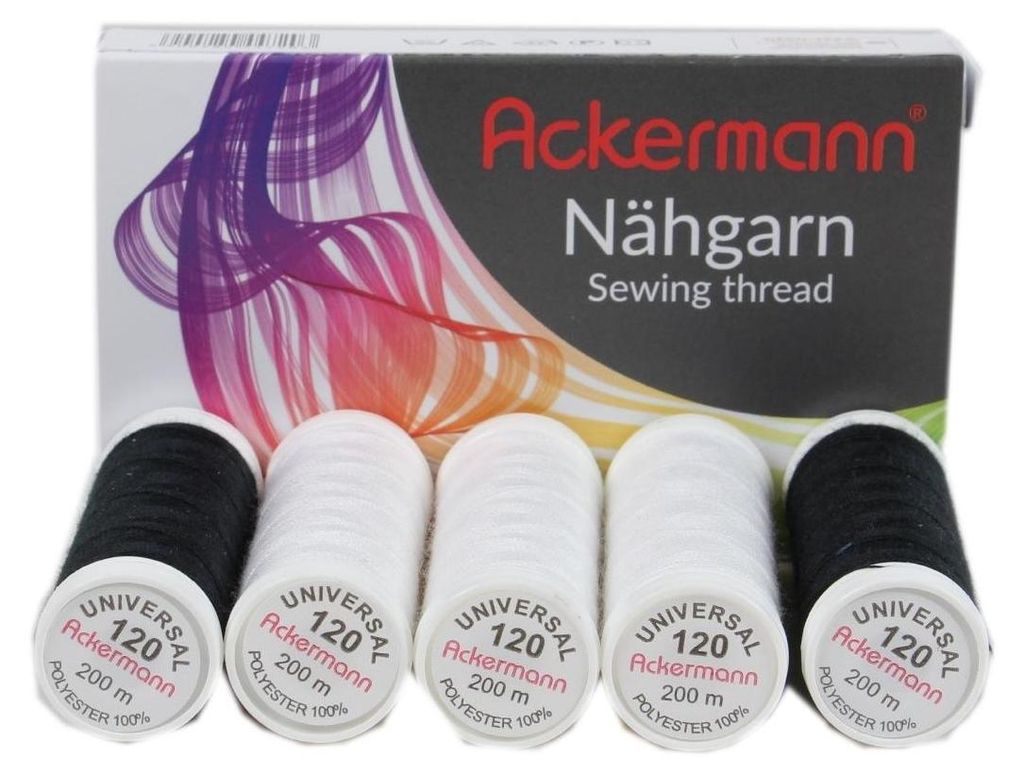 Ackermann Nähgarn Stärke 120 5 x 200m schwarz und weiß Produktbild 