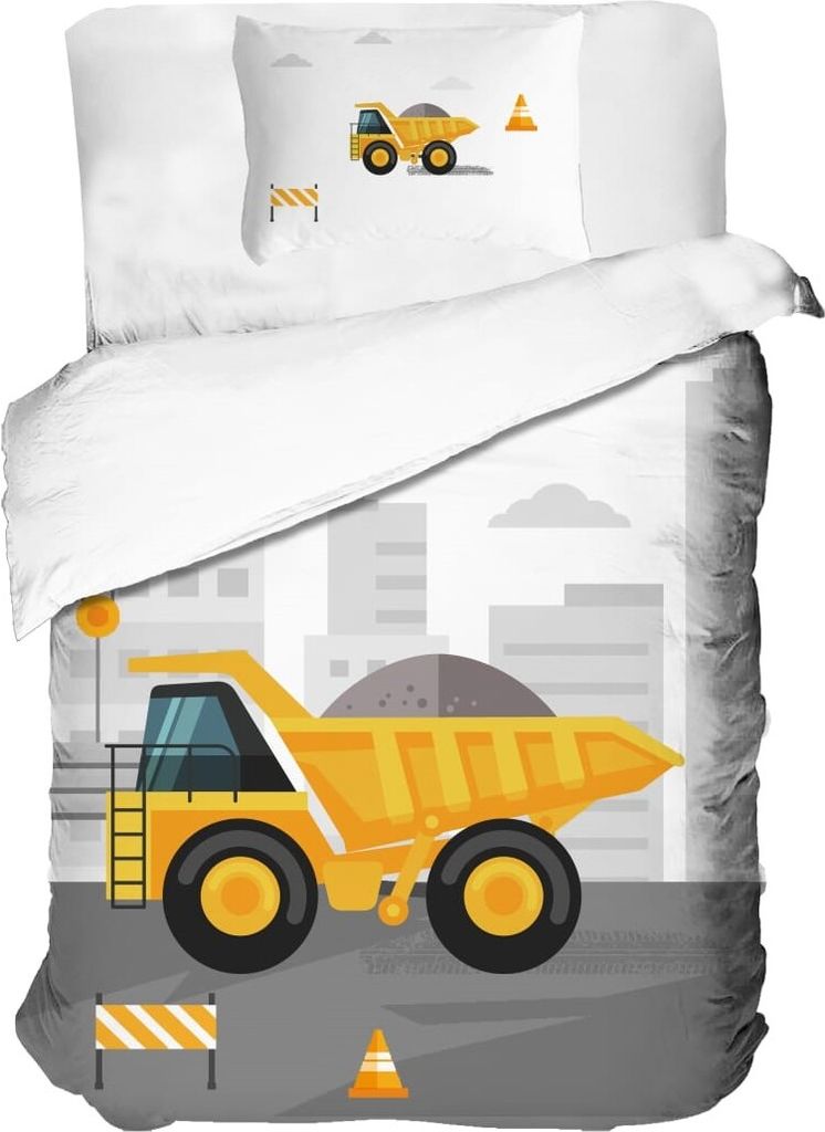 Baby Bettwäsche Set - Zwergen Edition - Lastwagen Baustelle - 100x135 40x60 - 100% Baumwolle