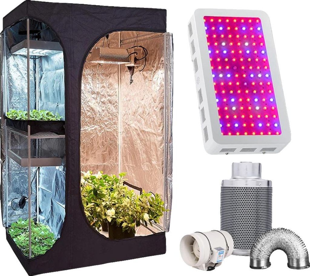 Grow-Zelt-Set, Indoor-Wachstumsumgebung, komplettes Hydroponik-Set, 2in1, 1200W Anzug