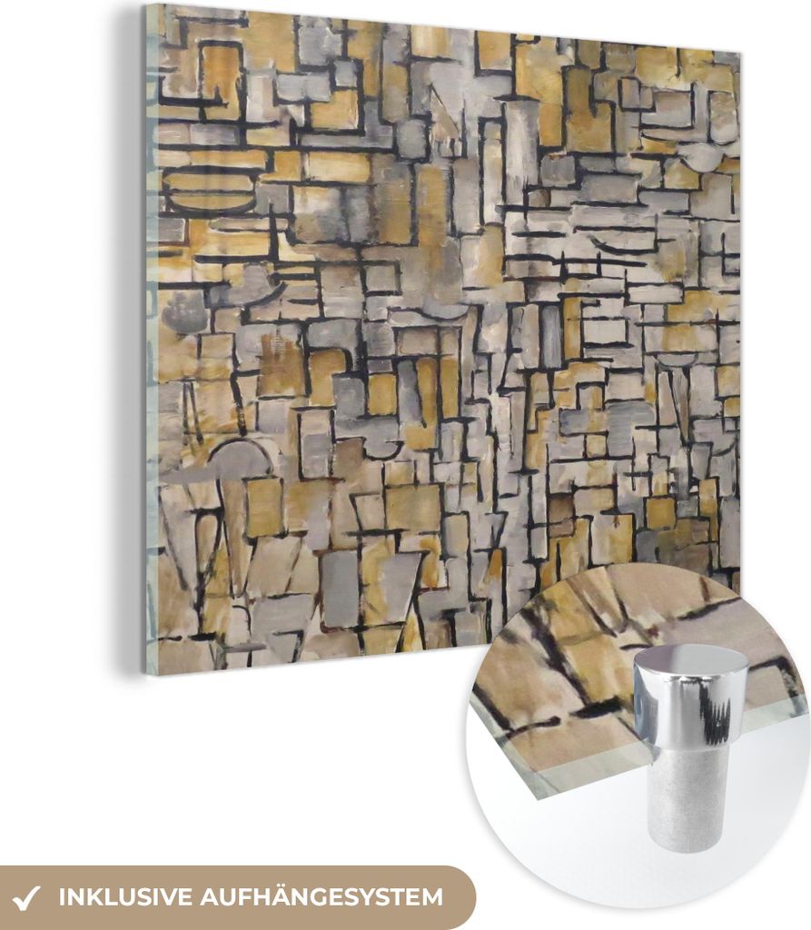 MuchoWow Glasbilder - Bilder auf Wandbild - Foto auf Glas Mondrian - Kunst - Alte Meister - Tableau I 90x90 cm Wanddekoration aus Glas - Acrylglasb...