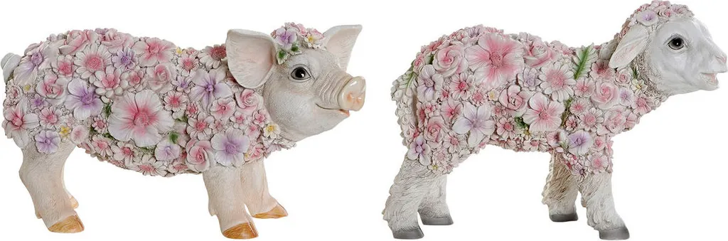 Figurine déco Home ESPRIT Blanc Coloré Blomster 34 cm - Lot de 2 pièces