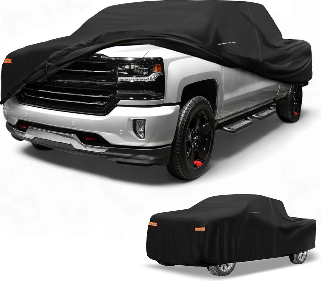 Autoabdeckung Wasserdicht Alle Wetter Automobil Au?en Anti-UV Sonne Regen Schutz Vollst?ndige Au?enabdeckung fš¹r Chevy Silverado 210D-PU Schwarz...