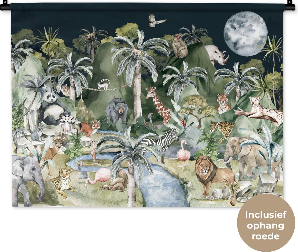 MuchoWow Wandteppich Wandbehang Kinder - Dschungel - Natur - Tiere - Pflanzen 90x67.5 cm Tapisserie Dekoration Wandtuch - Fototeppich - Wand-Skul...