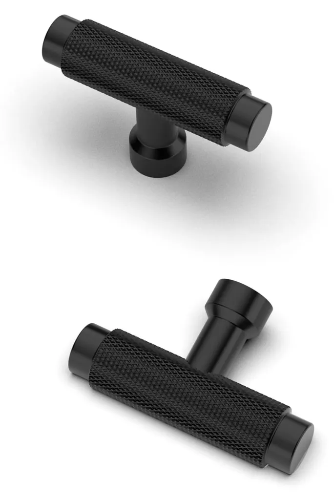 Poignées de tiroirs noires et boutons d'armoires en bois pour cuisine