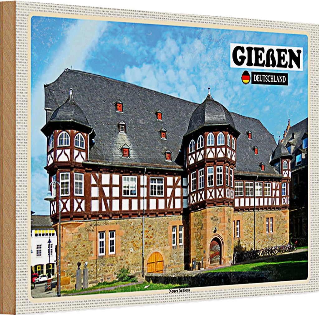 Holzschild Städte Gießen Neues Schloss 30x20cm