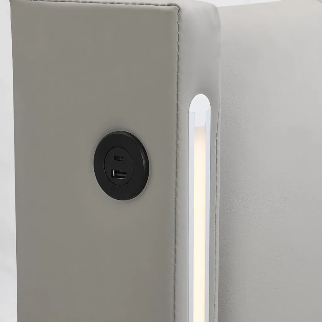 Lit Boxspring 140x200cm Gris Hydraulique avec LED et Prises USB Intégrées - 7