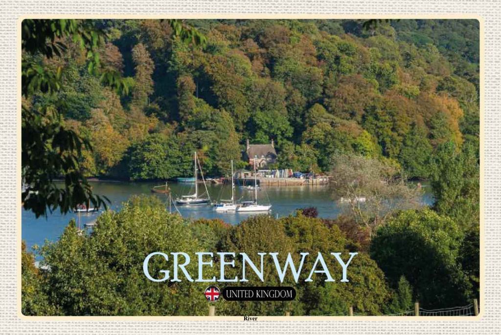 vianmo Holzschild 20x30 cm Greenway River UK England Bildmotiv Reisemotiv Abenteuer Reisen