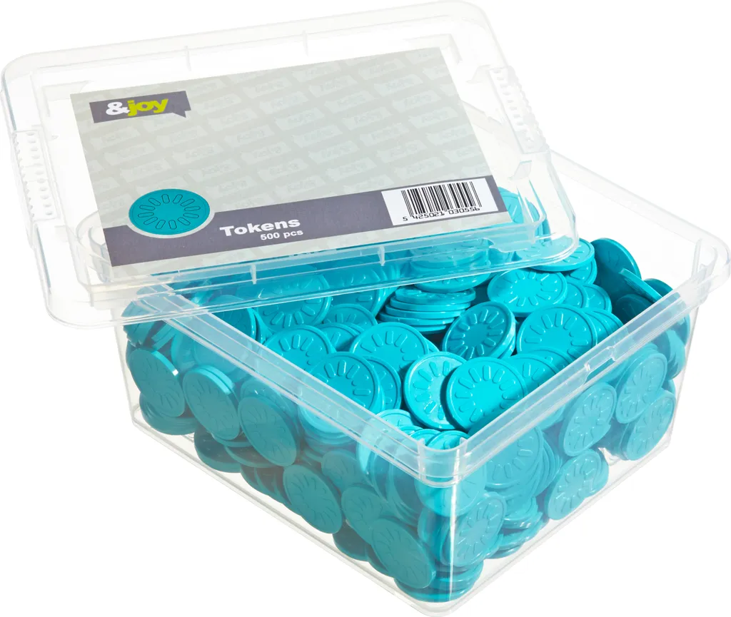Jetons turquoise gravés fleur en relief - Plastique résistant x 500 unités
