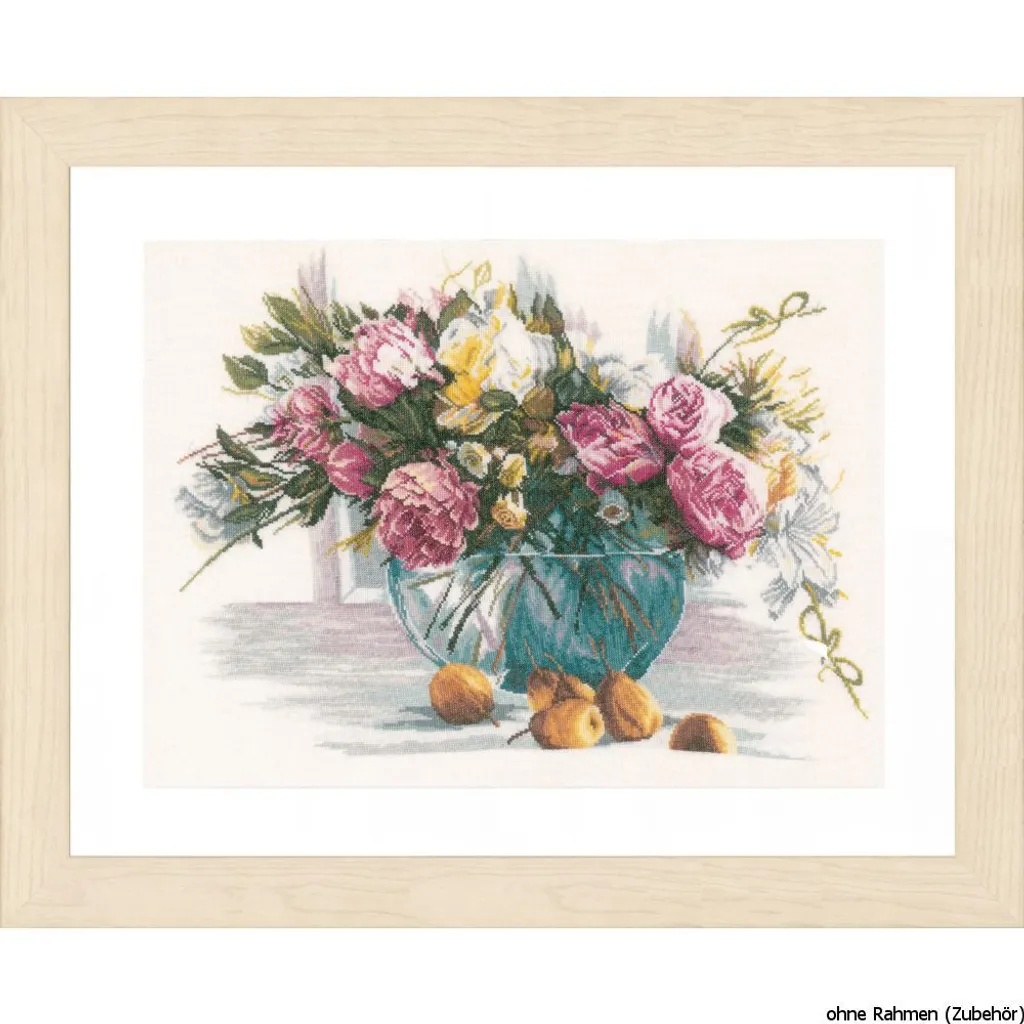 Kit point de croix Lanarte sur lin : broderie fleurs sans difficulté
