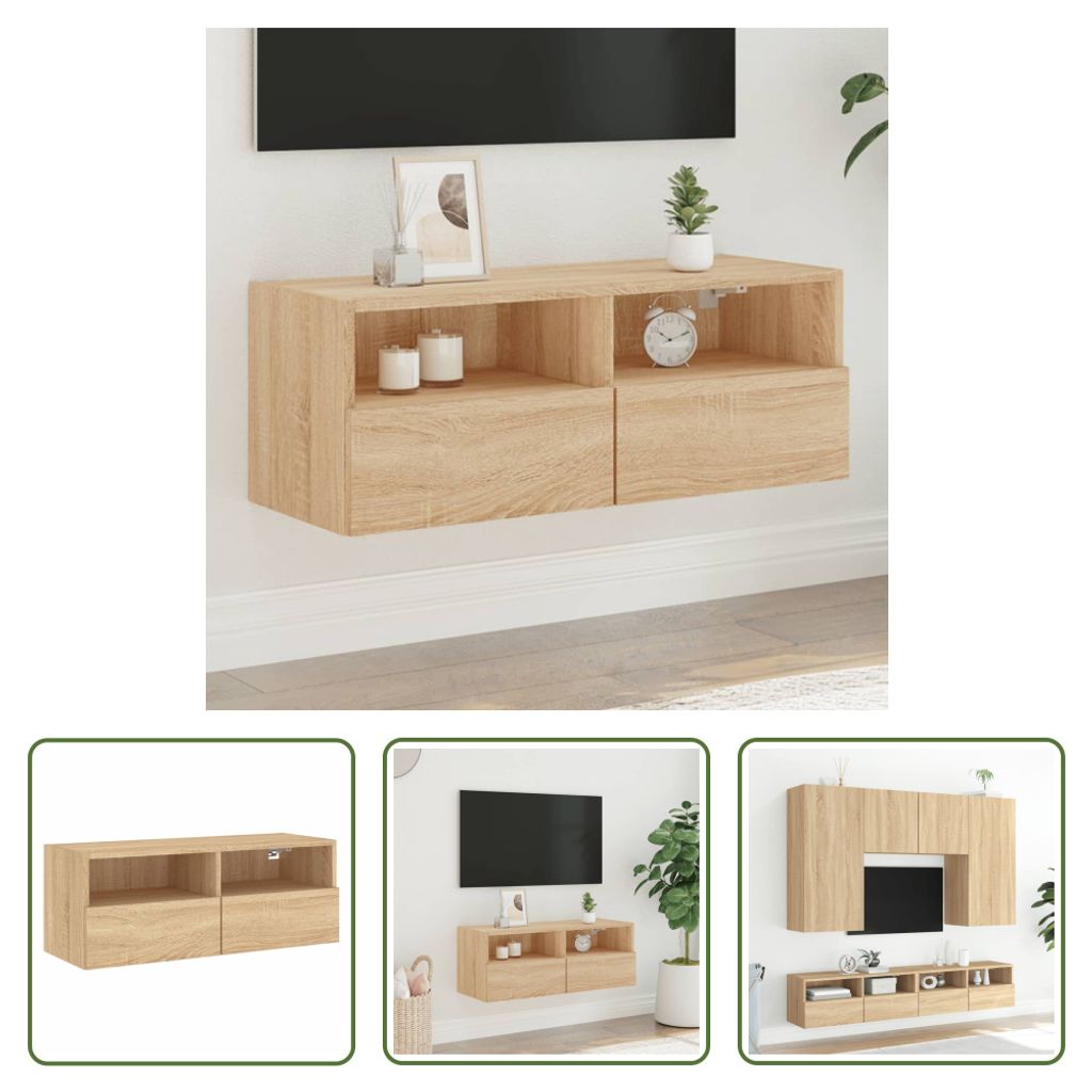 The Living Store TV-Wandschrank Sonoma-Eiche 80x30x30 cm Holzwerkstoff