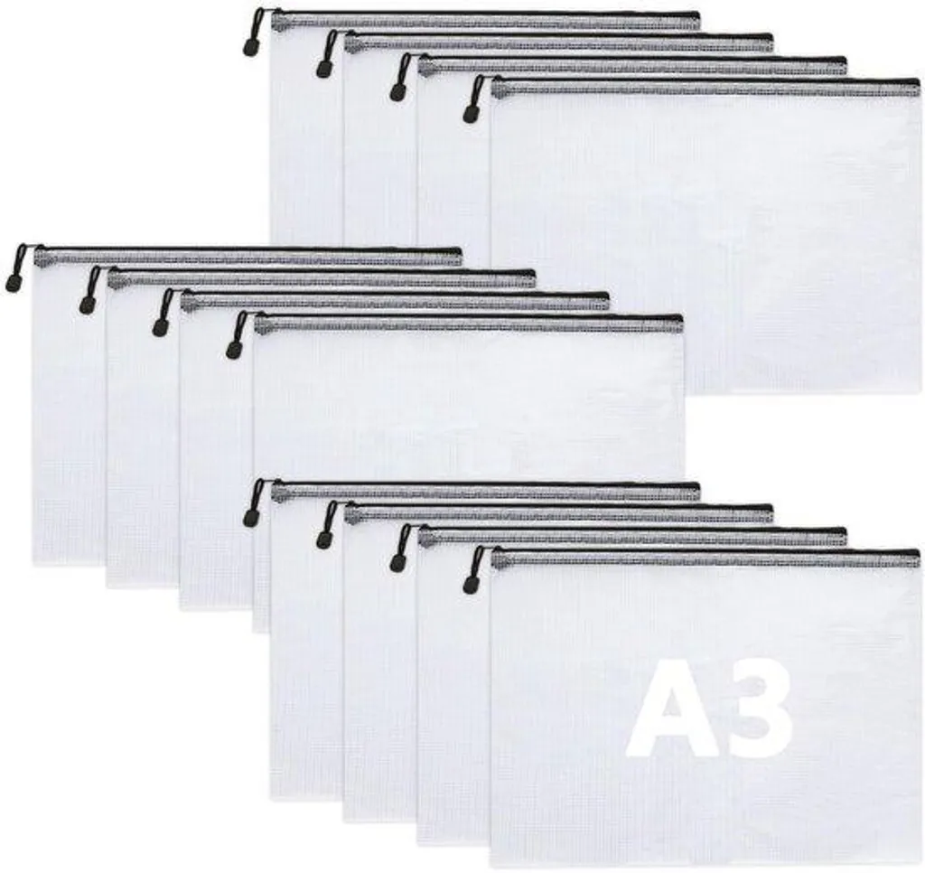 Pochettes A3 à Fermeture Éclair Lot de 12 Protège Documents Anti-Plis