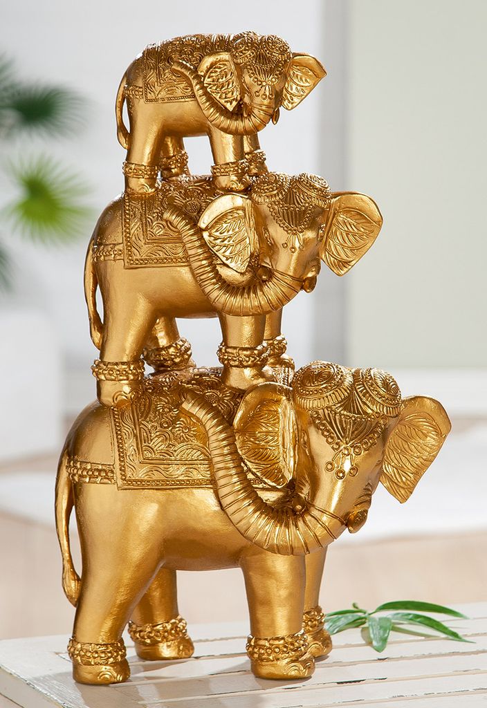GILDE Skulptur Elefanten - gold - H. 44,5cm x