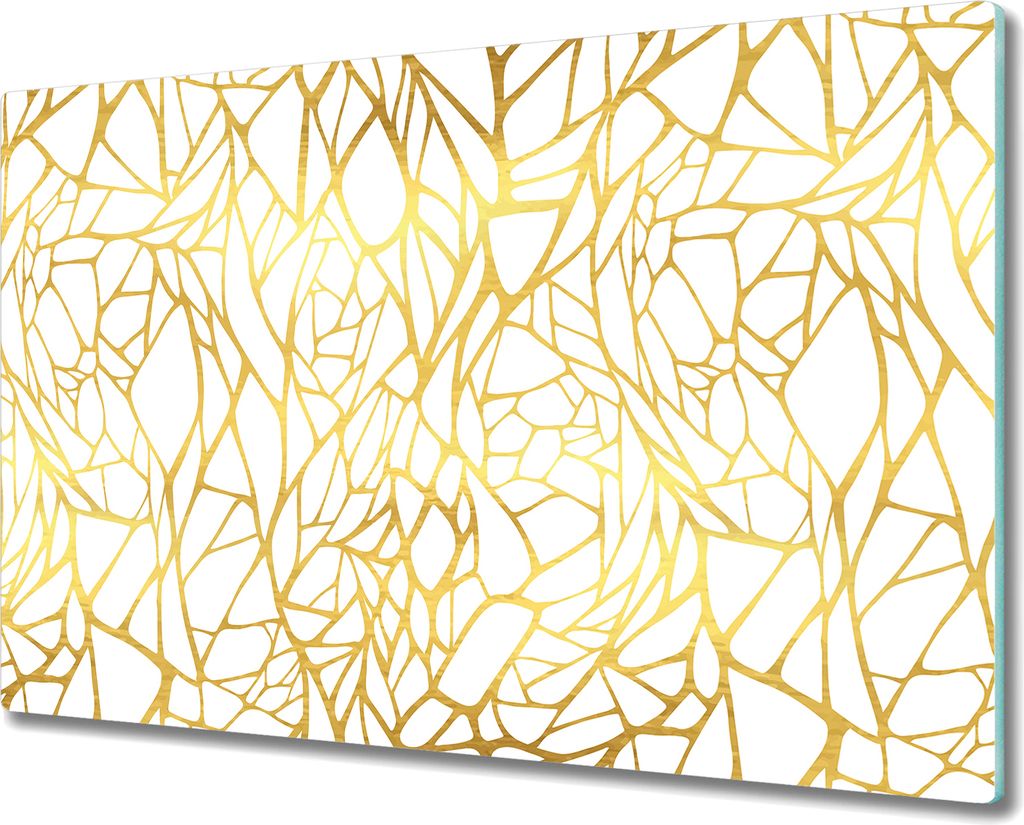 Glas-Herdabdeckplatte Glaskeramikkochfeld-Abdeckung Spritzschutz - 80x52 cm - Ornament gold weiß