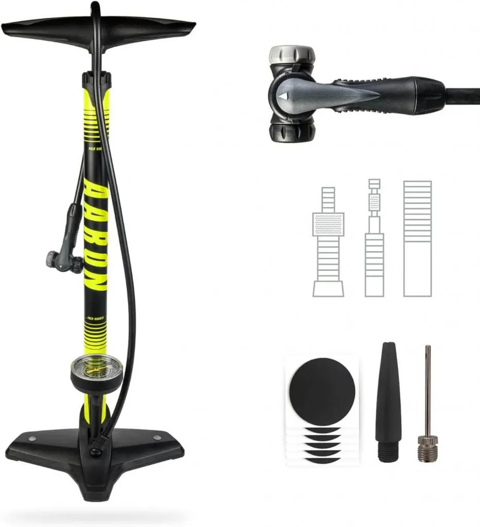 Pompe à pied vélo AARON Sport One Jaune avec Manomètre Haute Pression