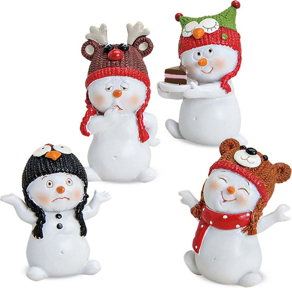 Schneemann Mützen 4er Set 4x3x6 cm