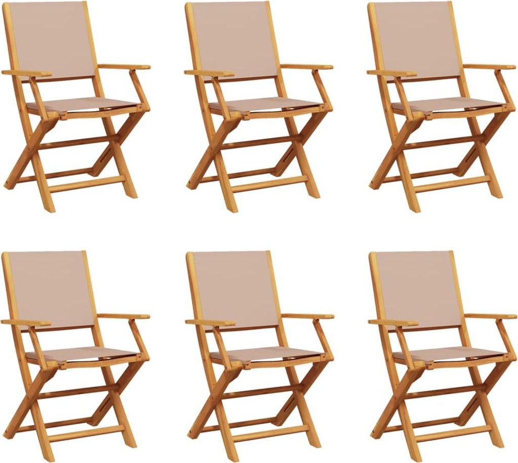 vidaXL Gartenstühle 6 Stk. Klappbar Taupe Stoff und Massivholz
