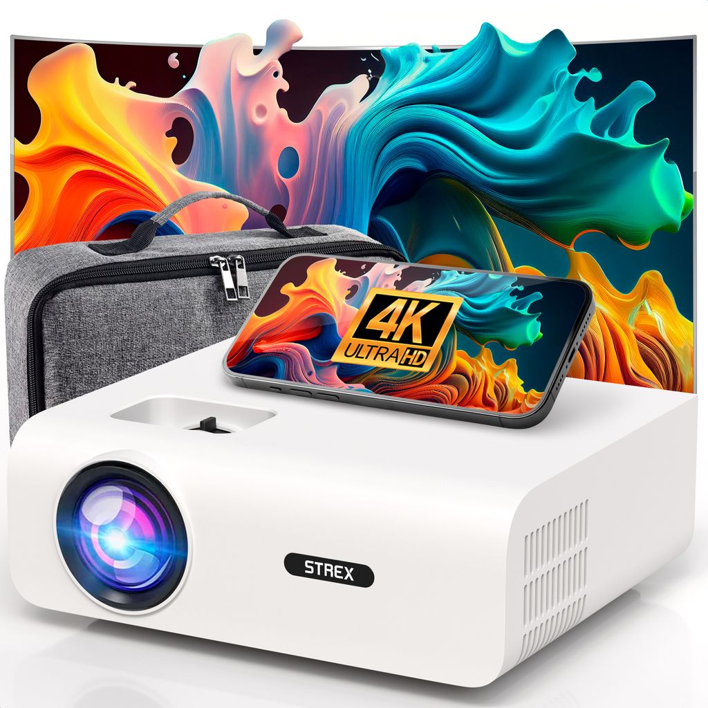 Strex Beamer - 1080P Full HD - 15000 Lumen - Drahtloses Streaming - WiFi - Bluetooth - Mini Beamer - Projektor
