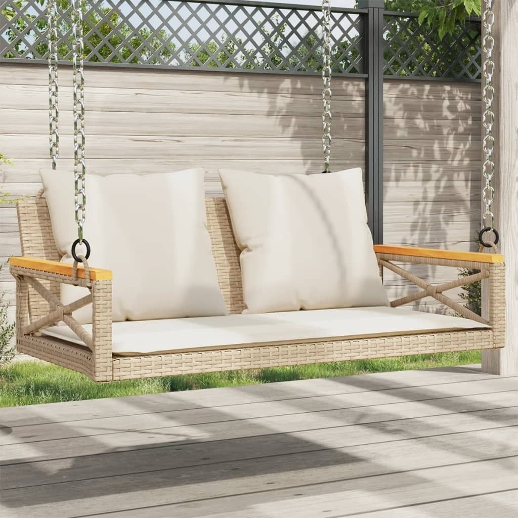 Maison Exclusive - Hängebank mit Kissen Beige 109x62x40 cm Poly Rattan