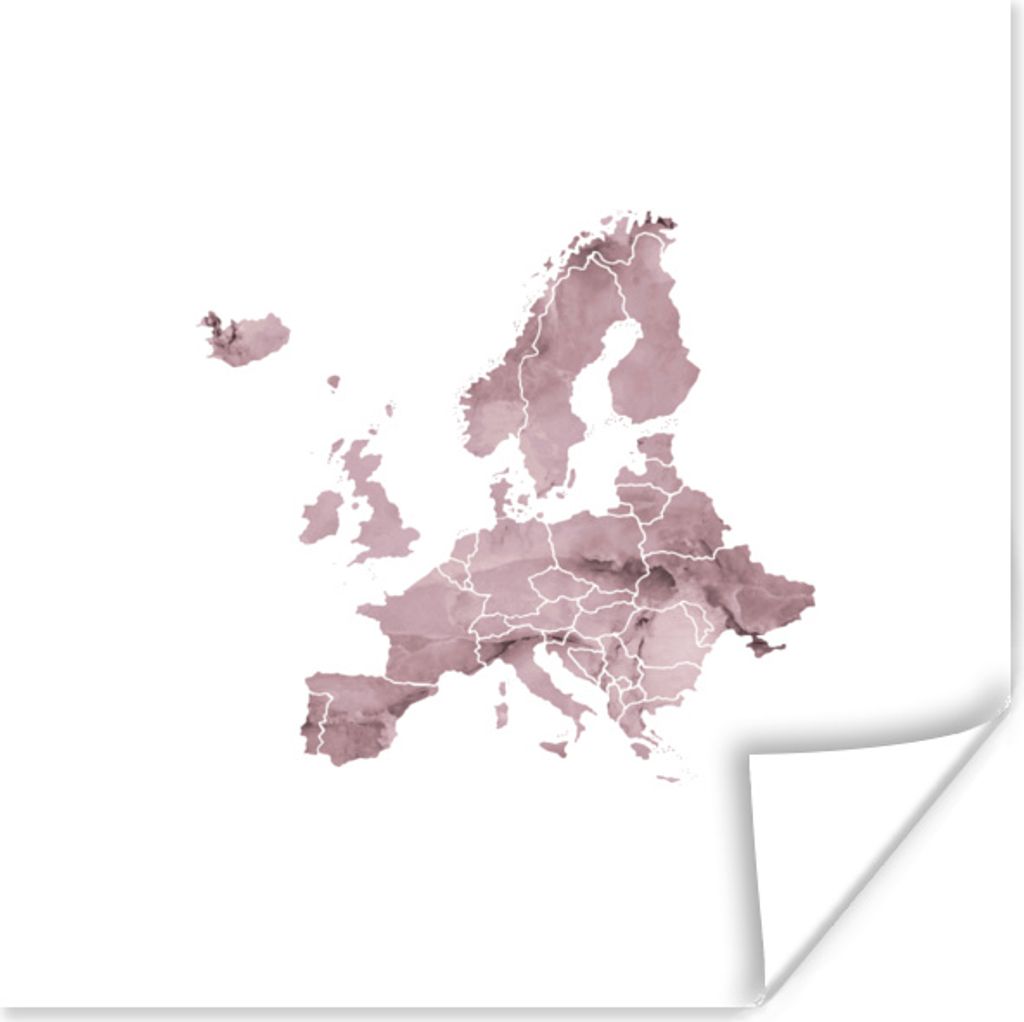 MuchoWow Poster Karten - Europa - Aquarell - Lila 30x30 cm - Wandposter - Printing