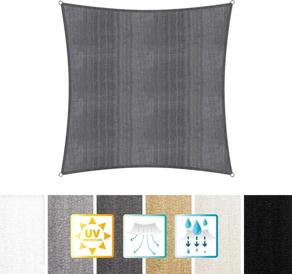 Toile d'ombrage 100% HDPE avec Stabilisateur UV Carré 4x4m Noir Lumaland