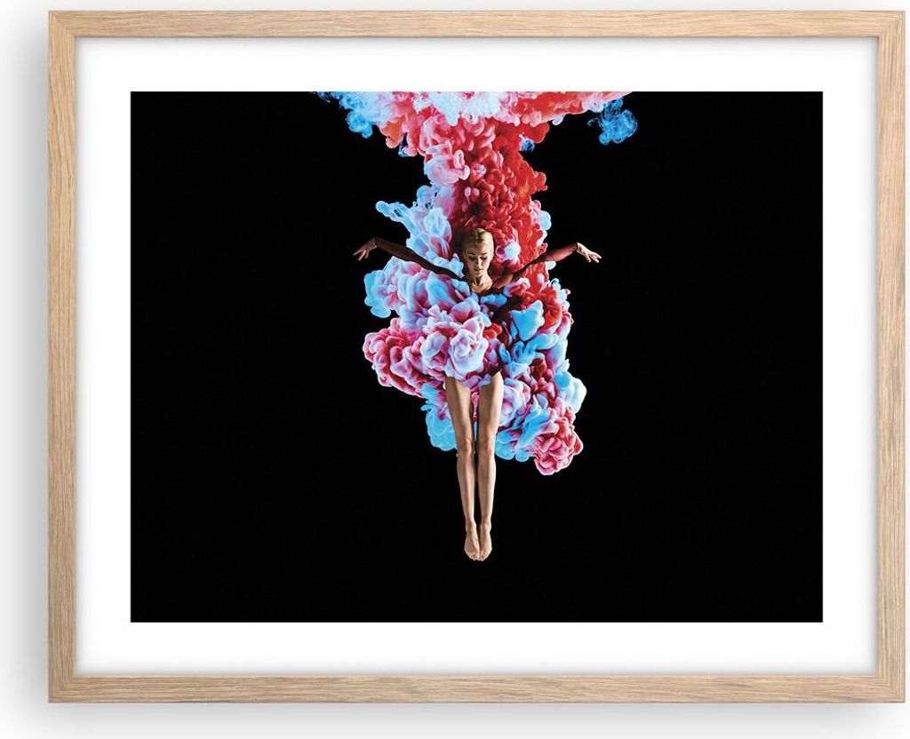 Gerahmtes Poster - Rahmen in heller Eiche - Mädchen bunt Rauch - 50x40 cm - Wand Bild - Wanddeko - Wandbilder - Kunstposter - Wandposter - Bilderr...