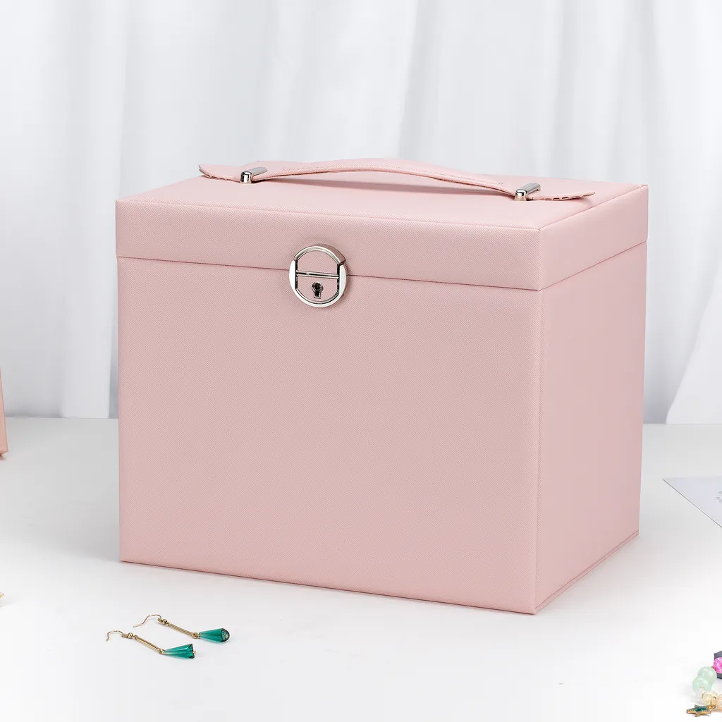 Boîte à Bijoux Verrouillable 5 Niveaux : Volume XL et Doublure Douce Rose - 2
