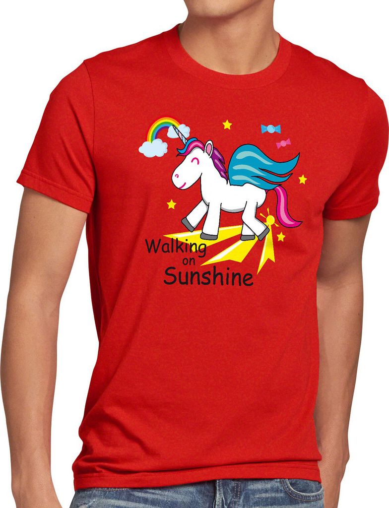 style3 Unicorn Walking on Sunshine Herren T-Shirt Einhorn