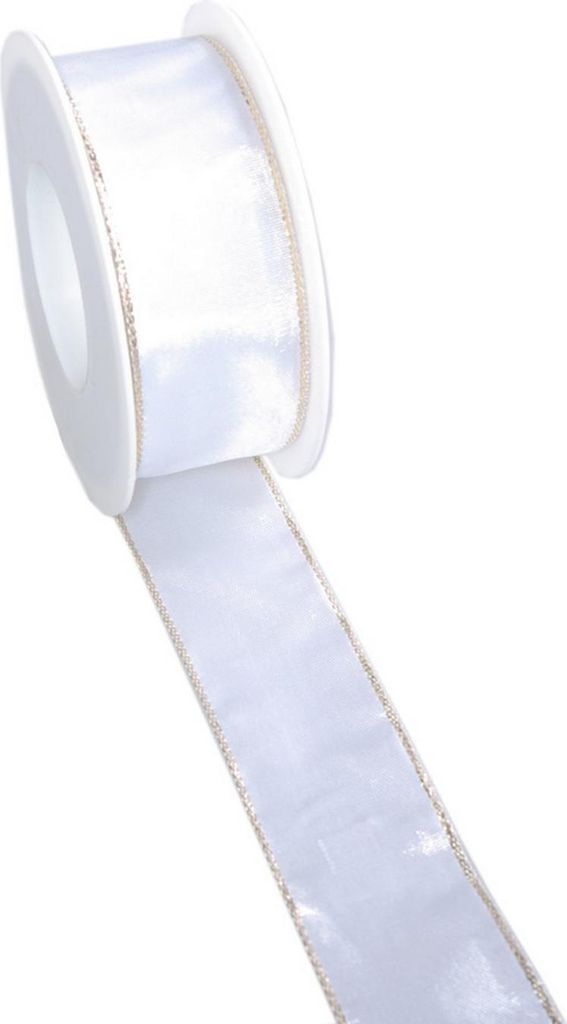 Taftband mit Lurexkante - weiß-gold - 40mm - 25m - Produktbild 