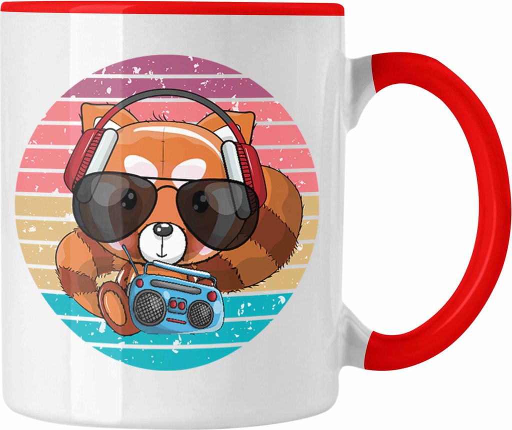 Trendation - Cooler Roter Panda Tasse Musik Kinder Geschenkidee für Jungs Mädchen Lustige Grafik (Rot)