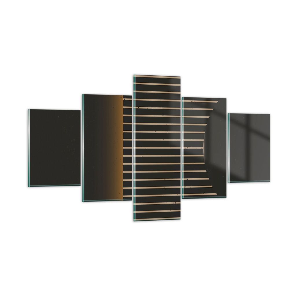 Bilder auf glas - 5 Teile - Modern Schwarz Gelb - 125x70cm - Glasbilder - Wandbilder - Bilder - zum Aufhängen bereit - Wanddekoration aus Glas - G...