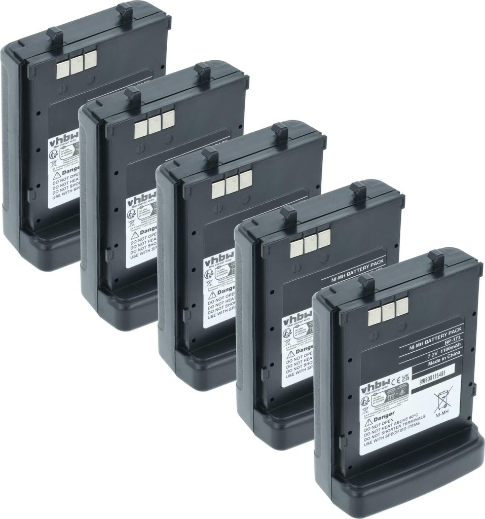 vhbw 5x Akku Ersatz für Icom BP-173, BP-180H, BP-180 für Funkgerät, Walkie Talkie (1100 mAh, 7,2 V, NiMH)