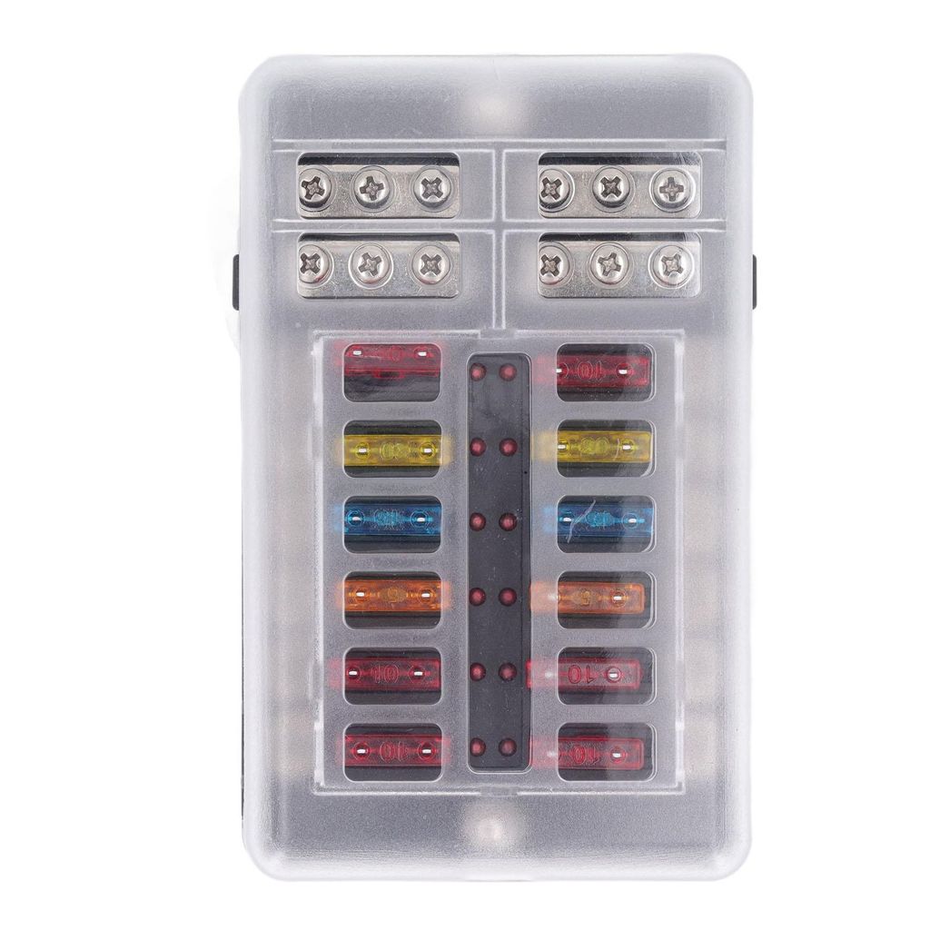 12-Wege-Sicherungskasten mit LED-Anzeige, DC12-32V, wasserdichter Sicherungshalter für 12-V-24-V-Autos und Boote