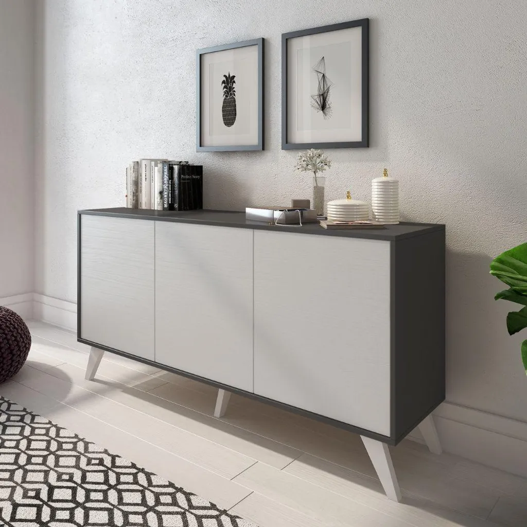 Mobile Madia Nimes 3 Ante Bianco e Grigio | Buffet Living 154x40