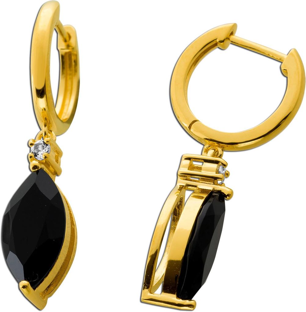 Onyx Ohrringe Silber vergoldet nat. Onyx 3.8ct weiße nat. Topase