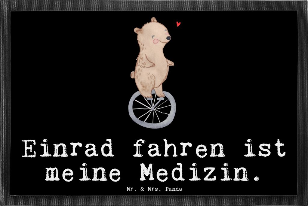 Mr. & Mrs. Panda Schmutzmatte Bär Einrad fahren 40 x 60 cm - Schwarz - Geschenk, flurmatte, Schmutzfangmatte, fußmatte, Fußabstreifer, Türmatte