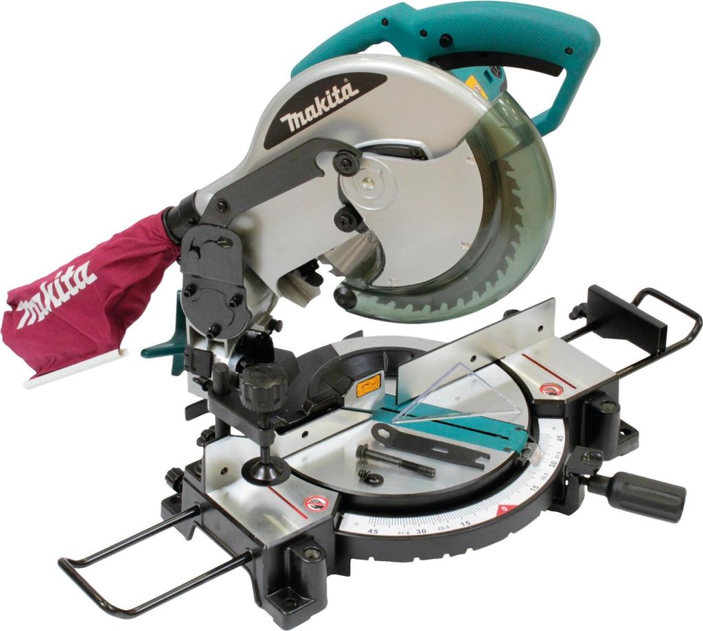 A Makita miter saw is shown against a white background.
