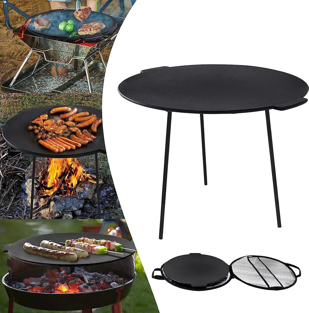 Plaque de Grill Ronde en Fonte 45cm avec Pieds pour Barbecue et Jardin