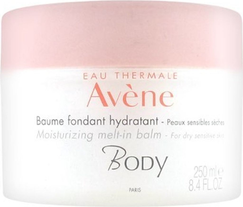 A white jar with a pink lid, containing moisturizing balm. Text on the jar indicates the brand and product details.