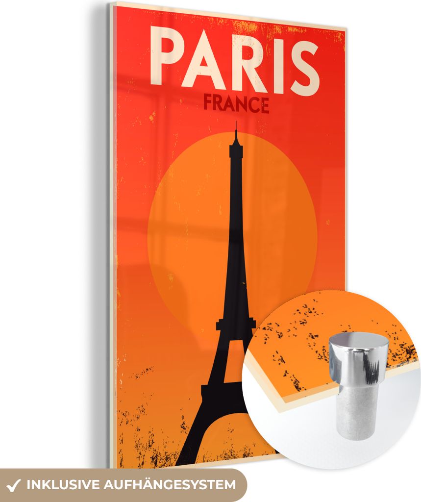 MuchoWow Glasbilder - Bilder auf Wandbild - Foto auf Glas Frankreich - Paris - Eiffelturm - Retro - Zitate - Paris Frankreich 40x60 cm Wanddekorati...
